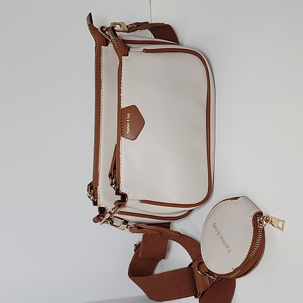 3-Piece Satchel Bag Set, Cream and Brown